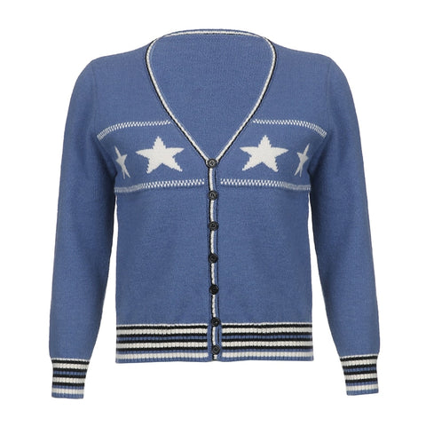 Star Knitted V Neck Single-Breasted Jumpers