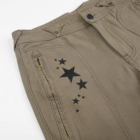 Khaki Vintage Low Waisted Pockets Streetwear Pants