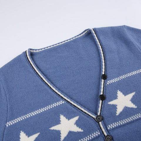 Star Knitted V Neck Single-Breasted Jumpers