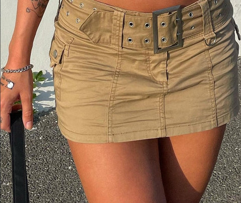 Solid Pockets Retro Denim Short Skirts