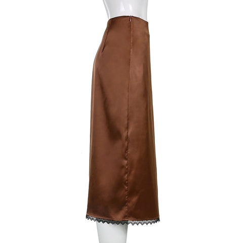 Vintage High Waist Satin Midi Skirt