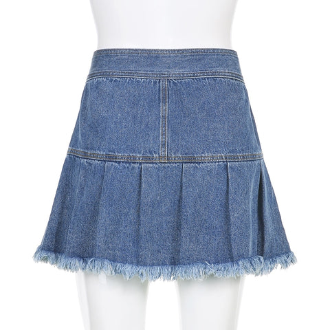 Women Jeans Skirts High Waist Pleated Skirts