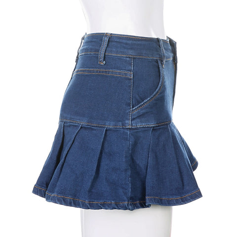 Women Jeans Skirts High Waist Pleated Skirts