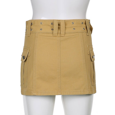 Solid Pockets Retro Denim Short Skirts