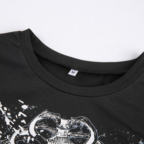 Summer Gothic Skulls Print Cotton T-shirt