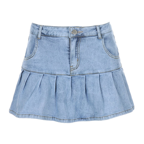 Women Jeans Skirts High Waist Pleated Skirts