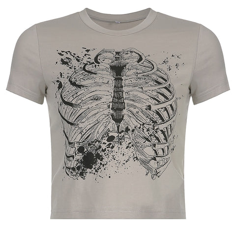 Summer Gothic Skulls Print Cotton T-shirt