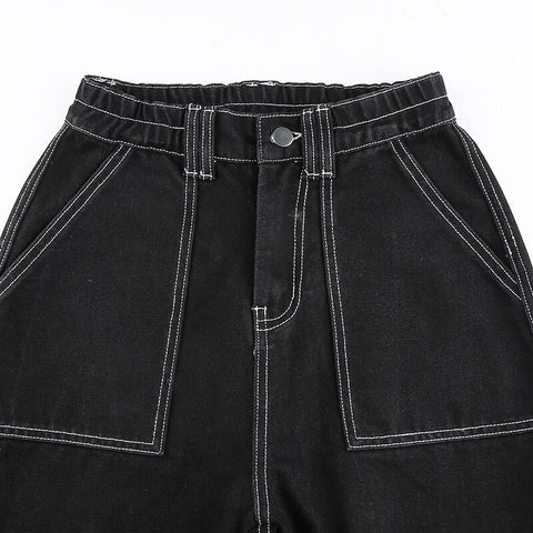 High Waist Slim Denim Pocket Trouser