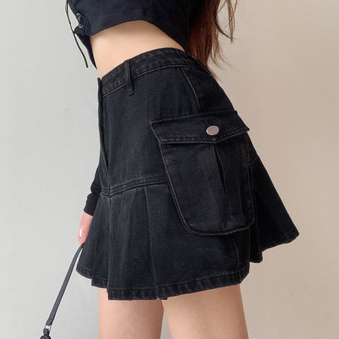 Women Jeans Skirts High Waist Pleated Skirts