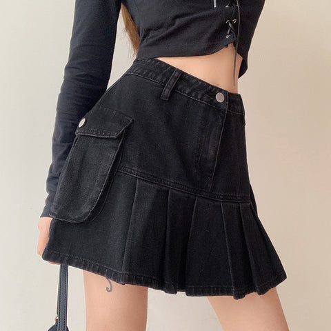 Women Jeans Skirts High Waist Pleated Skirts