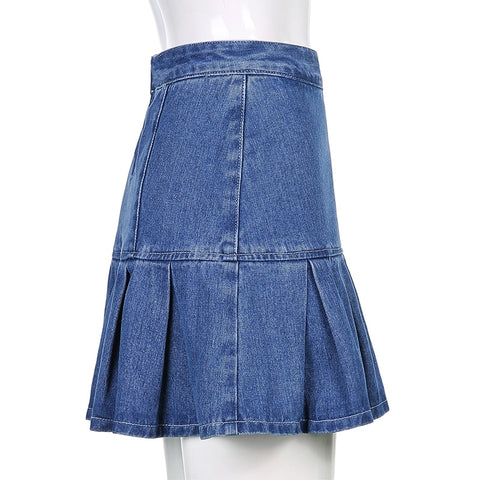 Women Jeans Skirts High Waist Pleated Skirts