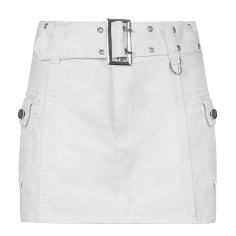 Solid Pockets Retro Denim Short Skirts