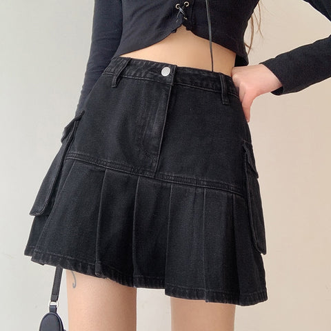 Women Jeans Skirts High Waist Pleated Skirts