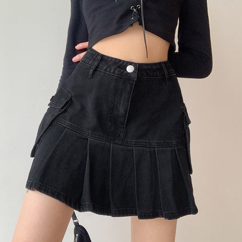 Women Jeans Skirts High Waist Pleated Skirts