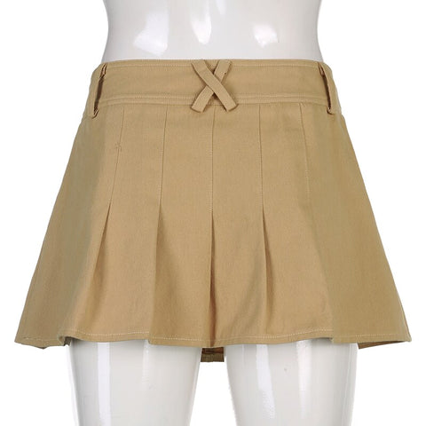 Solid Pleated Retro Pockets Button Mini Skirts