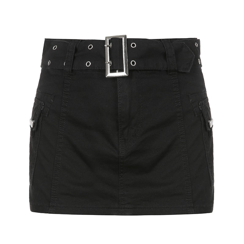 Solid Pockets Retro Denim Short Skirts