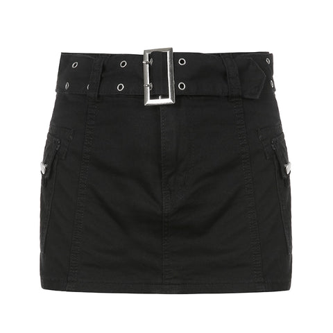 Solid Pockets Retro Denim Short Skirts