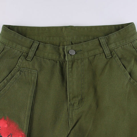 Green Printed Low Waisted Vintage Cargo Pants
