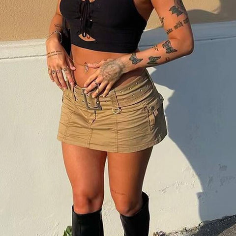 Solid Pockets Retro Denim Short Skirts