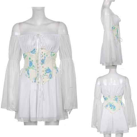 Women Chiffon Slash Neck Mini Dress