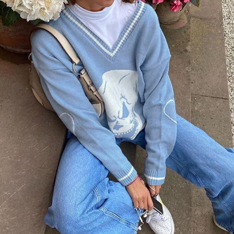 Long Sleeve Cartoon Knitted Oversized Sweater