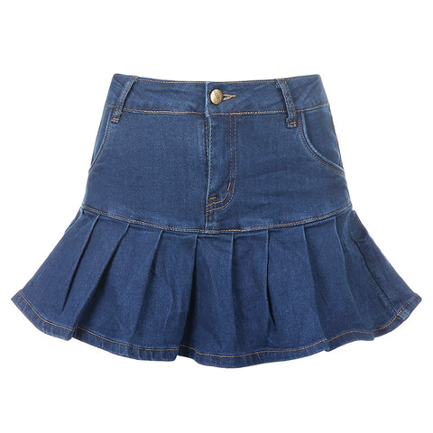 Women Jeans Skirts High Waist Pleated Skirts