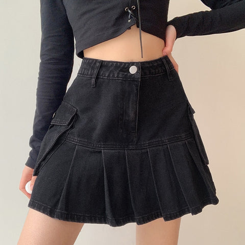 Women Jeans Skirts High Waist Pleated Skirts