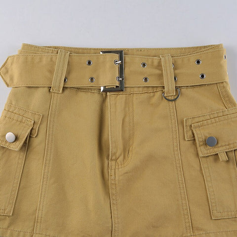 Solid Pockets Retro Denim Short Skirts