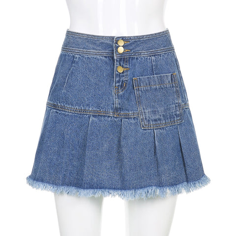 Women Jeans Skirts High Waist Pleated Skirts