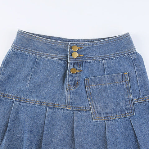 Women Jeans Skirts High Waist Pleated Skirts