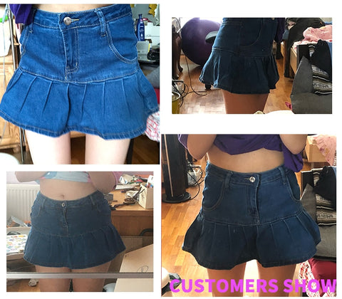 Women Jeans Skirts High Waist Pleated Skirts