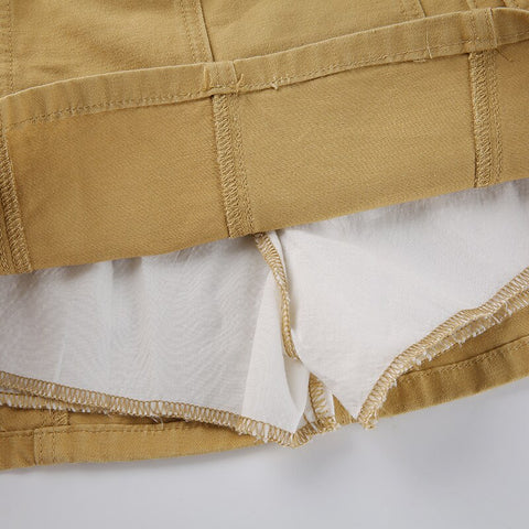 Solid Pockets Retro Denim Short Skirts