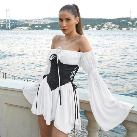Women Chiffon Slash Neck Mini Dress