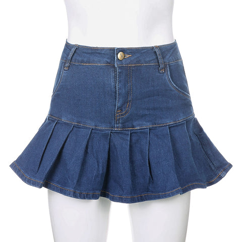 Women Jeans Skirts High Waist Pleated Skirts