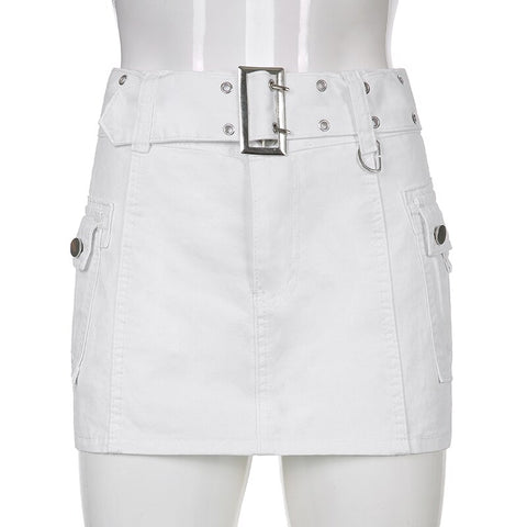 Solid Pockets Retro Denim Short Skirts