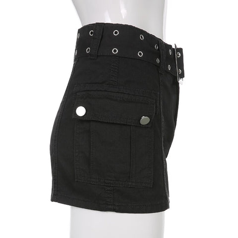 Solid Pockets Retro Denim Short Skirts