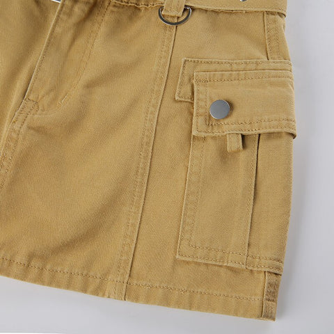 Solid Pockets Retro Denim Short Skirts