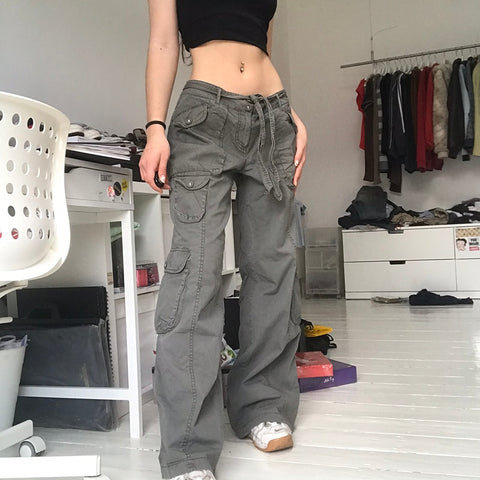 Green Cargo Jeans Big Pockets Vintage Trousers