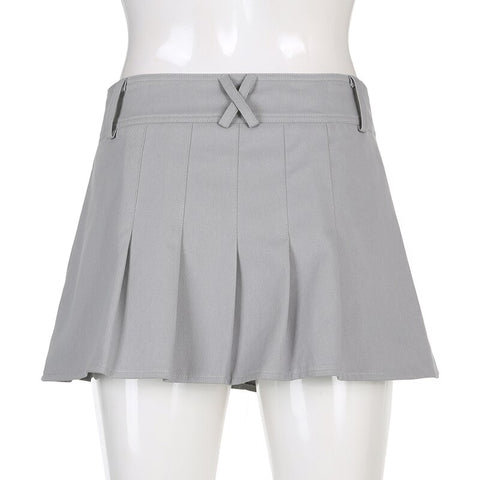 Solid Pleated Retro Pockets Button Mini Skirts