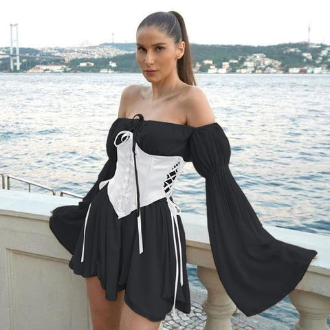 Women Chiffon Slash Neck Mini Dress