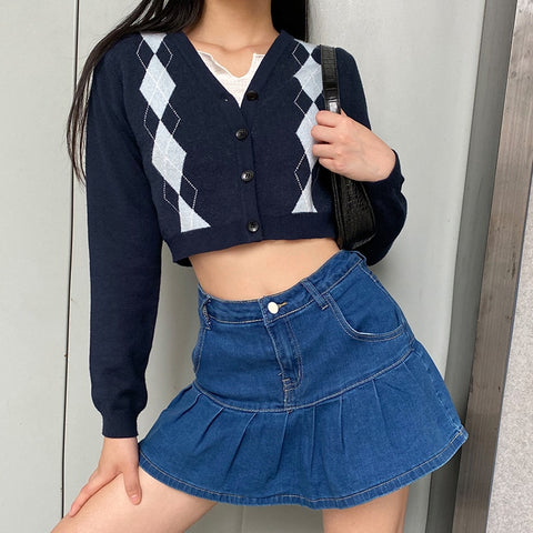 Women Jeans Skirts High Waist Pleated Skirts