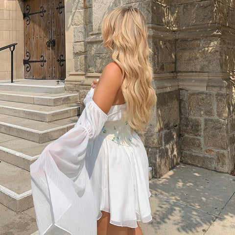 Women Chiffon Slash Neck Mini Dress