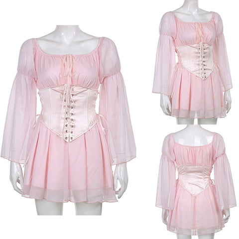 Women Chiffon Slash Neck Mini Dress