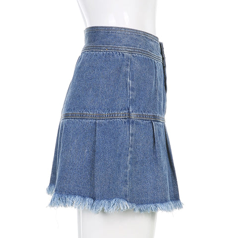 Women Jeans Skirts High Waist Pleated Skirts