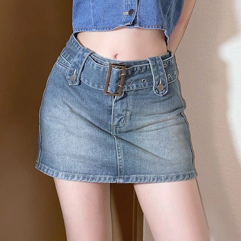 Women Summer Blue Denim Short Skirt