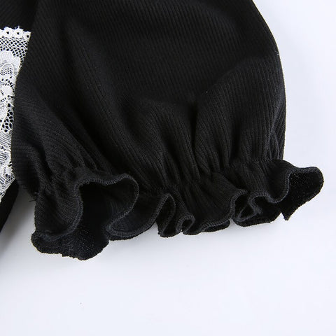 Black Lace Patchwork Sexy Split Mini Dress