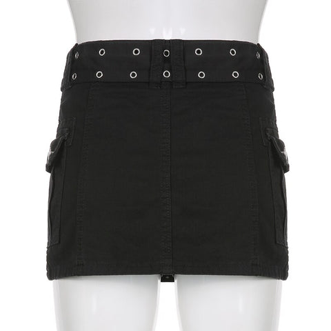 Solid Pockets Retro Denim Short Skirts