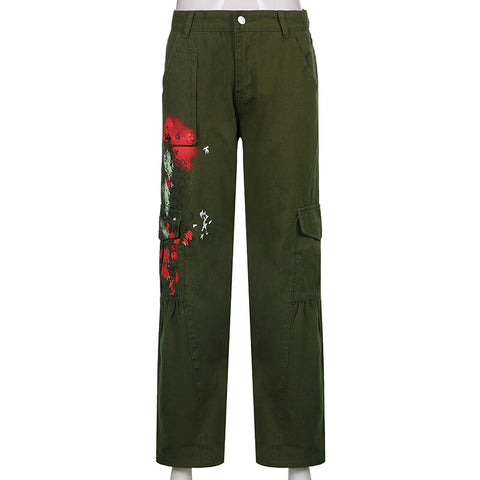 Green Printed Low Waisted Vintage Cargo Pants