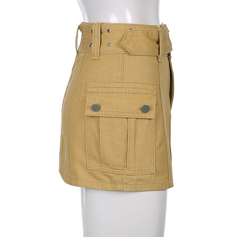 Solid Pockets Retro Denim Short Skirts