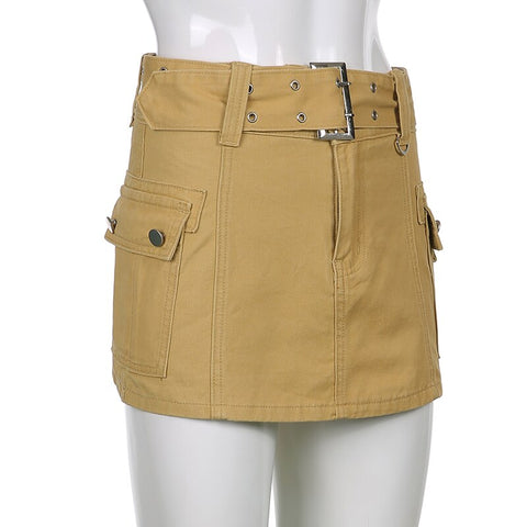 Solid Pockets Retro Denim Short Skirts